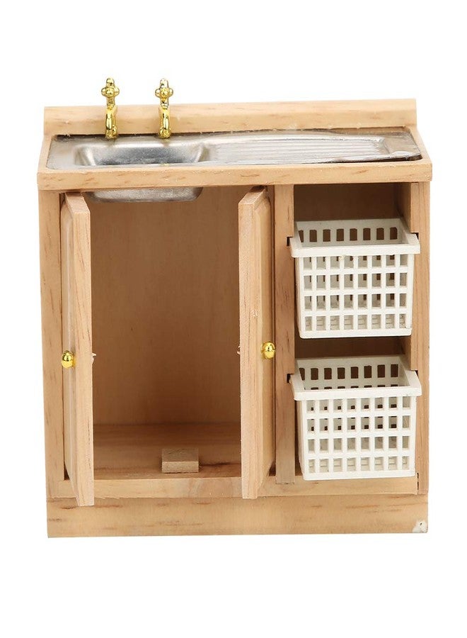 Srliya 1:12 Scale Realistic/Brown Miniature Furniture Dollhouse Kitchen Dish Washing Table with Baskets - Image 3
